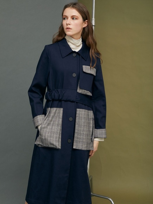 BELTED CHECK MIX TRENCH COAT_BP2AWC0235