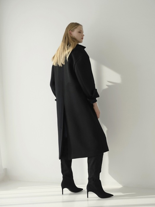 Boy Fit Wool Long Coat _ Black