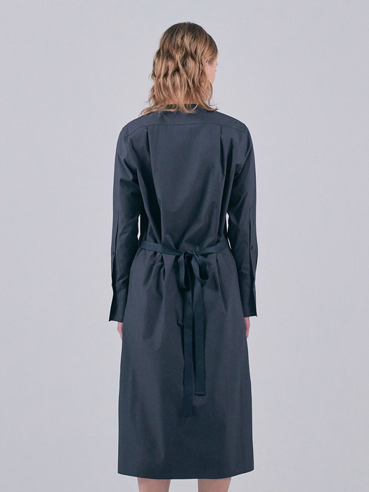 COTTON BELTED SHIRT DRESS - DARK GREY