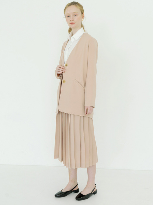 Asymmetric Knife Pleat Skirt : Beige