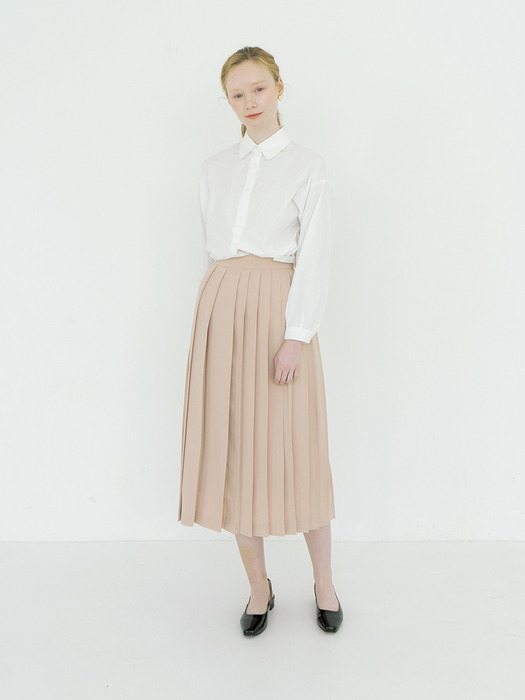 Asymmetric Knife Pleat Skirt : Beige