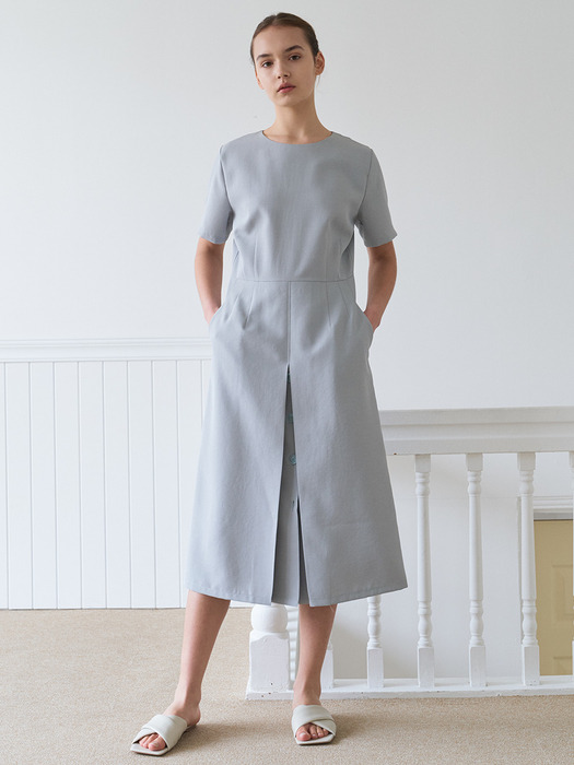 button slit dress-lightblue