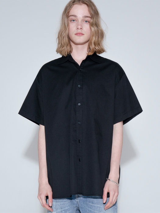 [스페셜] Overfit basic linen half shirt_black