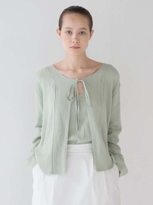 Linen Shirring Cardigan - Mint