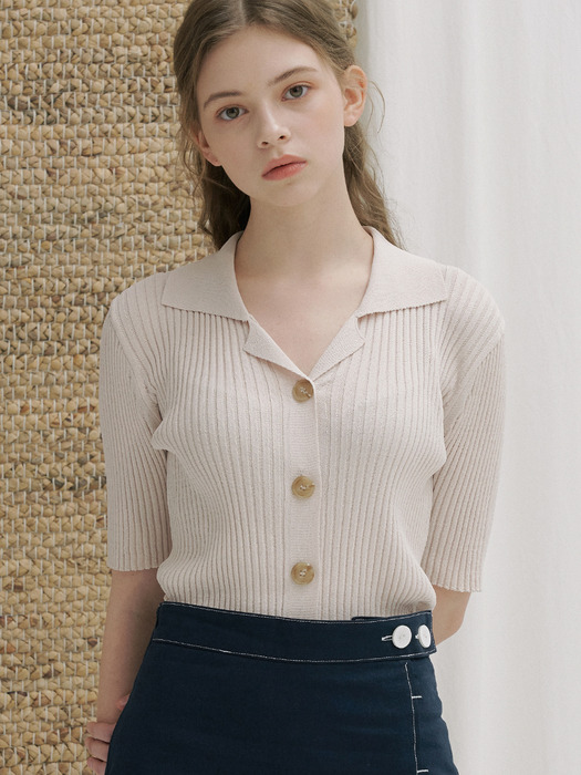 monts 1136 short-sleeve collar knit (beige)