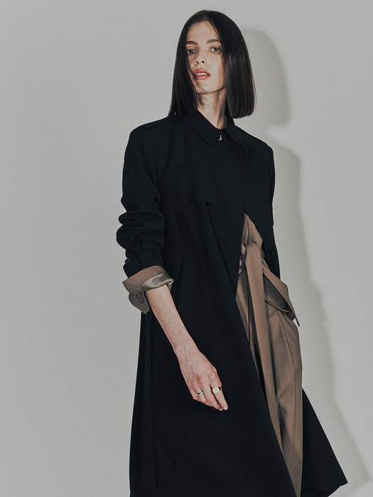 [Drama Signature] Belted Straight Trench_BLACK