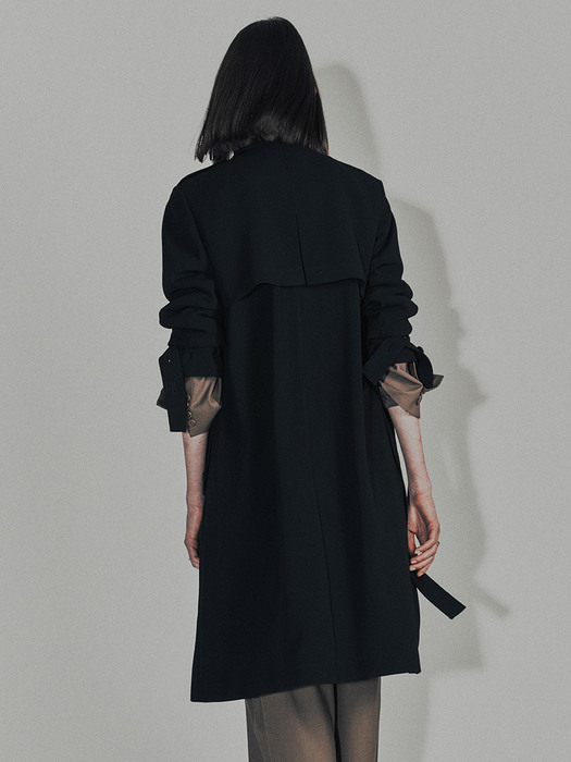 [Drama Signature] Belted Straight Trench_BLACK