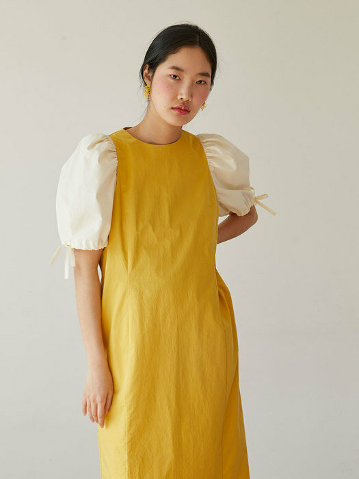 color design H-line dress (yellow)