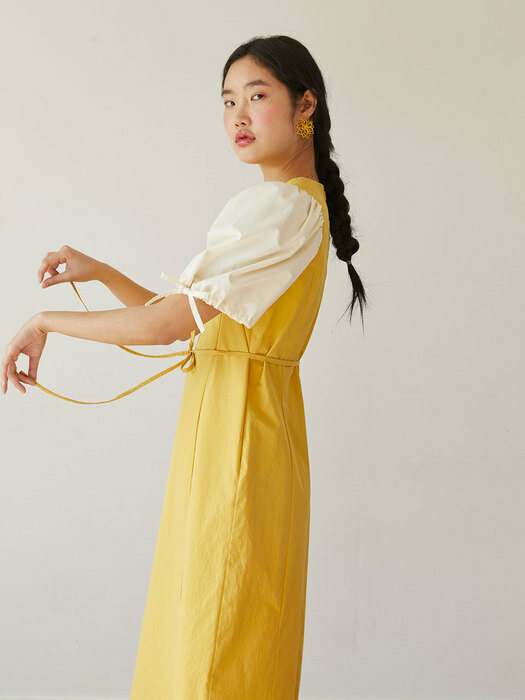 color design H-line dress (yellow)