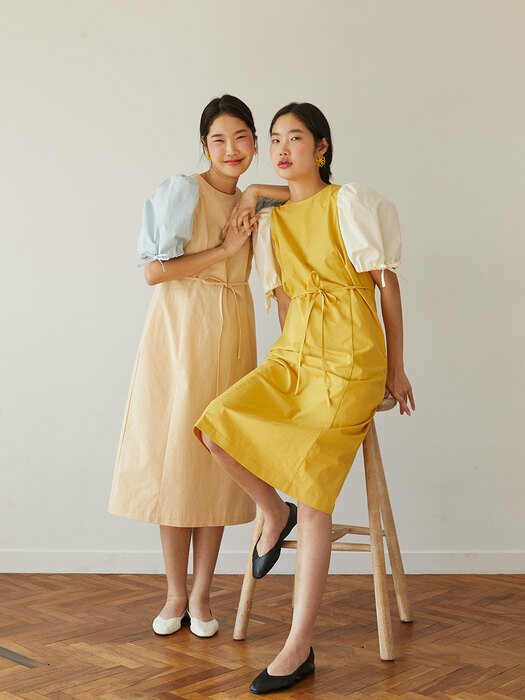 color design H-line dress (yellow)