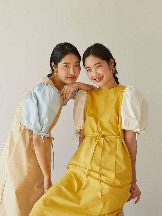 color design H-line dress (yellow)