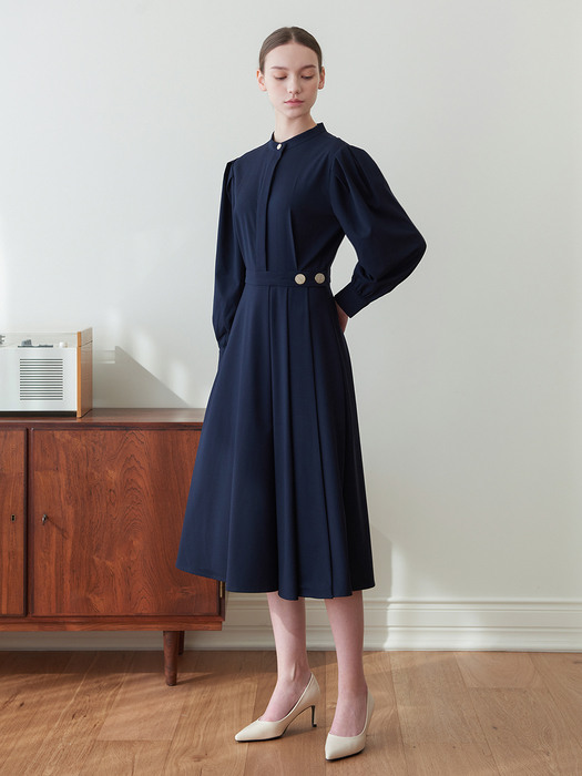 LLC Gold Button Long Wrap One-piece_navy