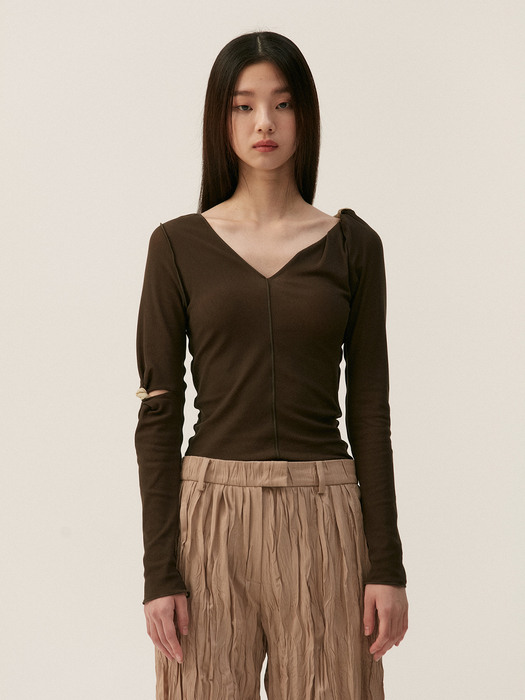 TWISTED DETAIL REVERSIBLE BLOUSE TOP, KHAKI