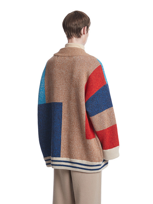 Color Mixed Wool Cardigan Jacket