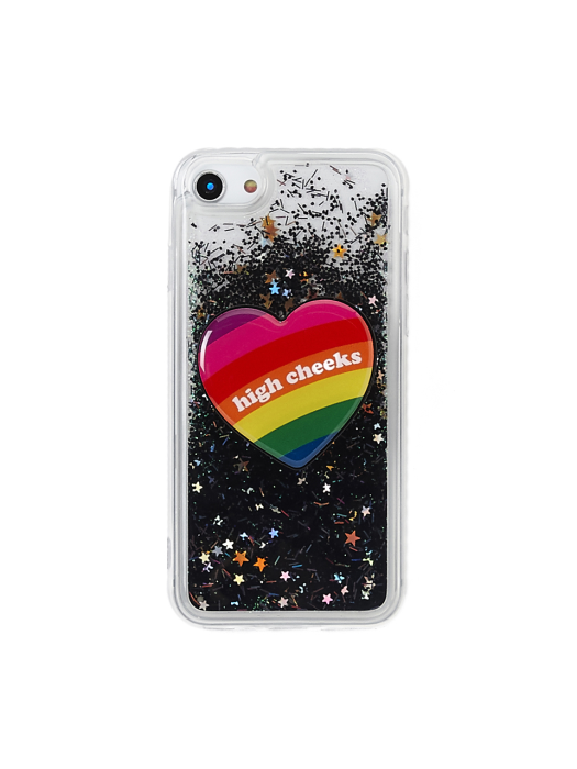 (SET) Black Glitter Phonecase + Rainbow Heart Griptok