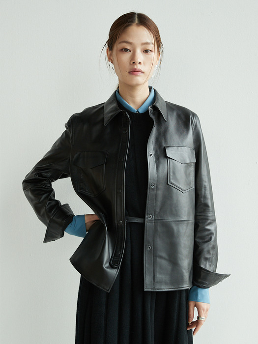 [N]YANGJAE Two pocket leather shirt (Black)