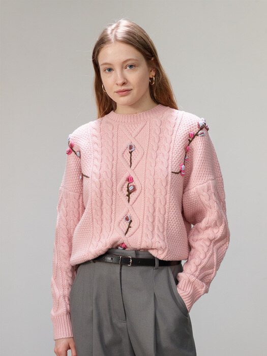 [N]CAMELLIA cable flower sweater (2colors)