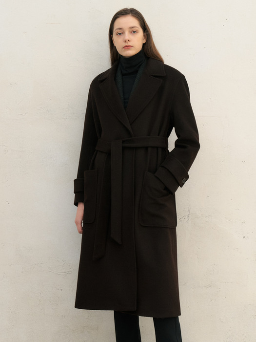 Cashmere Belt Long Coat_Brown