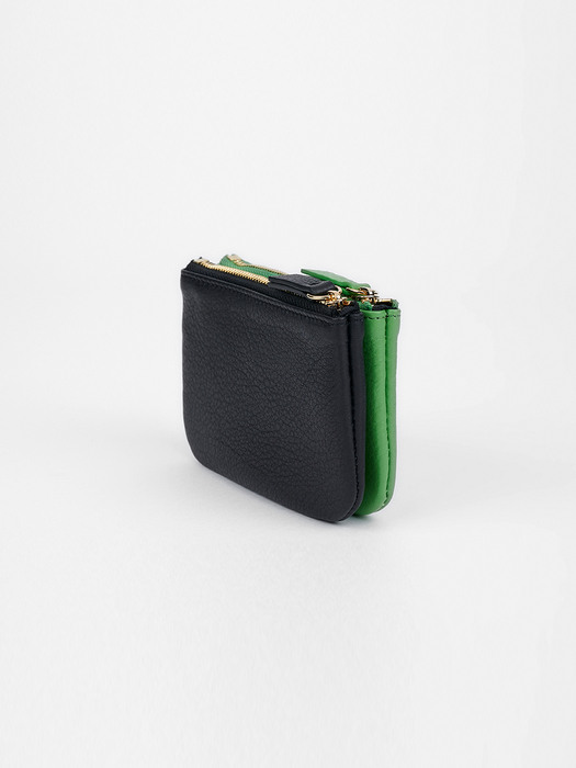 WALLET-DOUBLE MIX-BLACK x APPLEGREEN [LESAC]