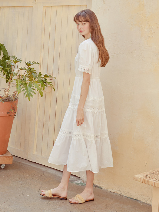 Cotton Punching Lace Dress, White