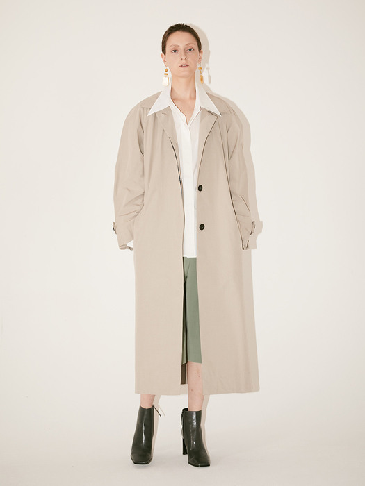 [Fabric From ITALY] LE MUSEE_NEUF Oversized Belted Trench Coat_Light Gray