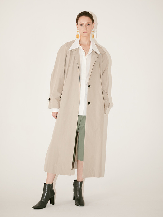 [Fabric From ITALY] LE MUSEE_NEUF Oversized Belted Trench Coat_Light Gray