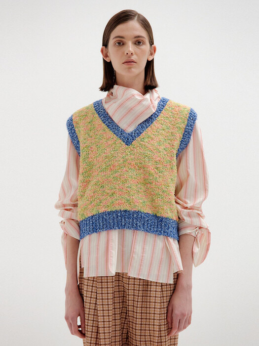 SIKI Trimmed Knit Vest - Yellow/Blue Multi