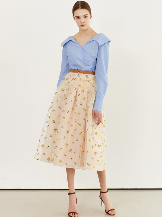 [미전시]CHARMANT Embroidered tulle skirt (Misty yellow flower)