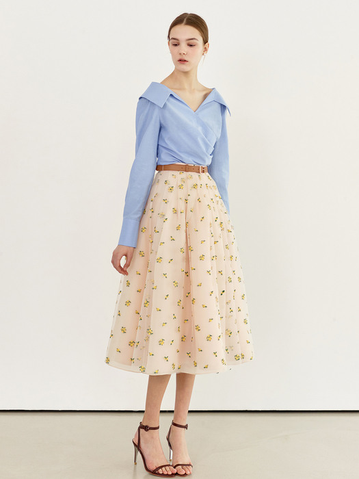 [미전시]CHARMANT Embroidered tulle skirt (Misty yellow flower)