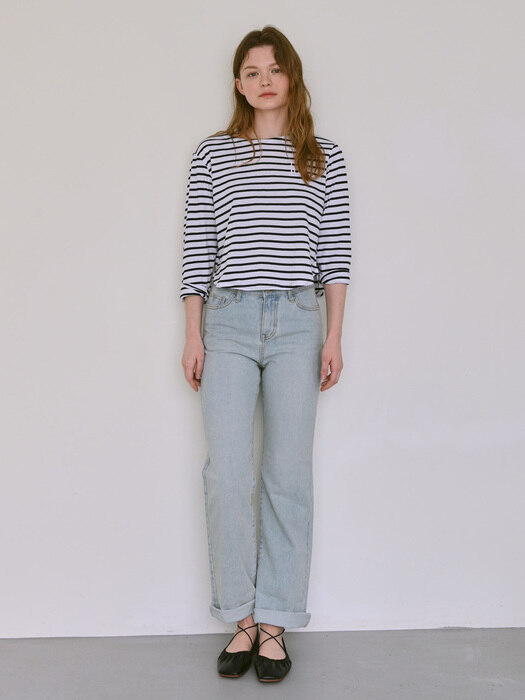 Cropped boat neck t-shirt (navy)