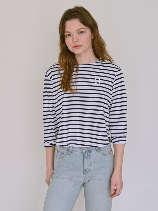 Cropped boat neck t-shirt (navy)