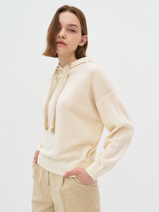 5P Cashmere Blend Wool Hoody Knit - Ivory 