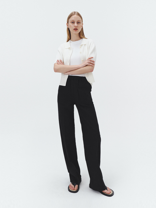 BAMBOO BANDED SEMI-WIDE PANTS BLACK_UDPA1E222BK