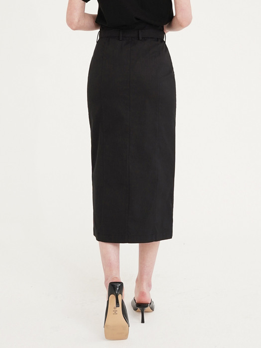 Belted cotton skirt - Black