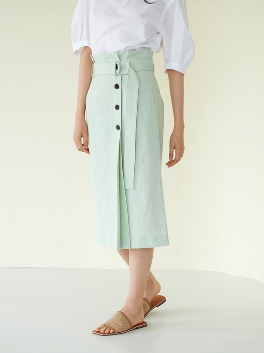 BELTED HIGH WEIST LONG SKIRT MINT