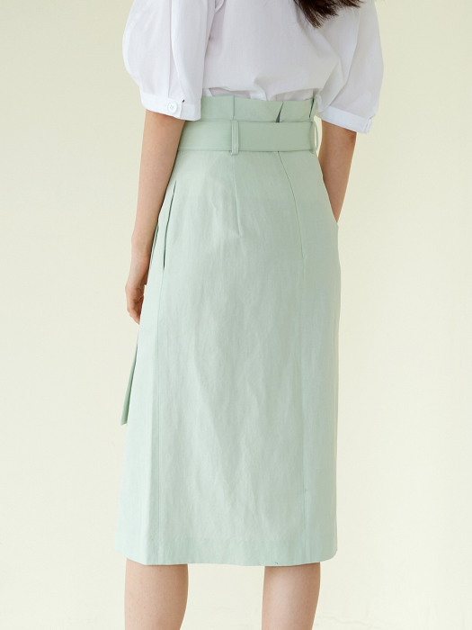 BELTED HIGH WEIST LONG SKIRT MINT