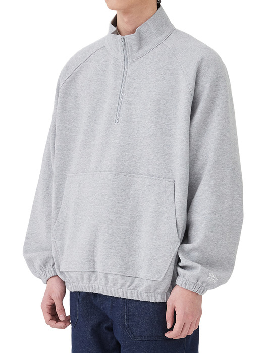 CREW SWEAT HALF ZIP-UP_MELANGE GREY