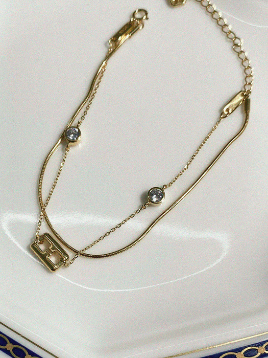 DOUBLE T snake chain layered bracelet (#silver#gold)