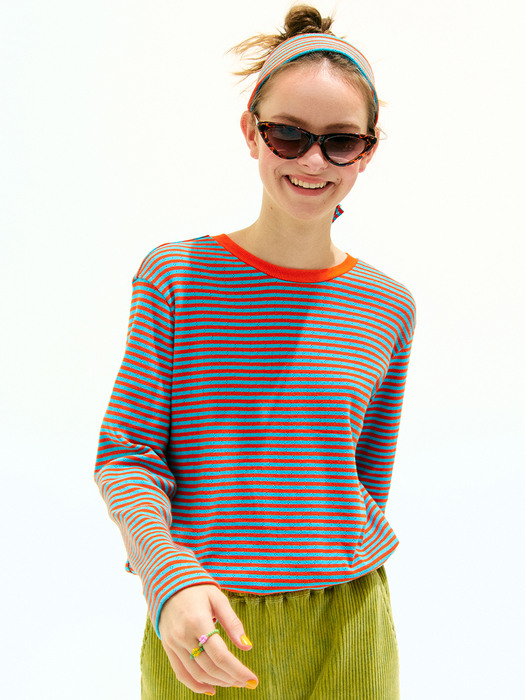 Stripe Blouson T Shirt_Orange