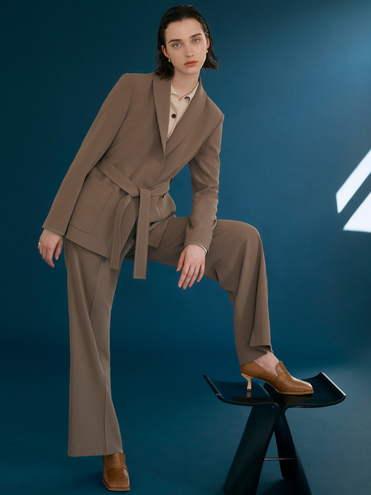 [Drama Signature] Shawl Collar Blazer + Wide-leg Trousers SET (MOCHA)