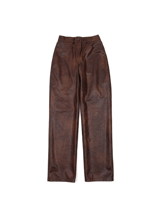 FAUX CRACK LEATHER PANTS (BROWN)