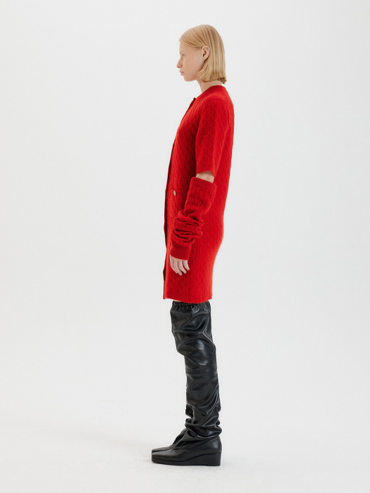 TWIGGY Cable Knit Mini Dress with sleeve warmers - Red