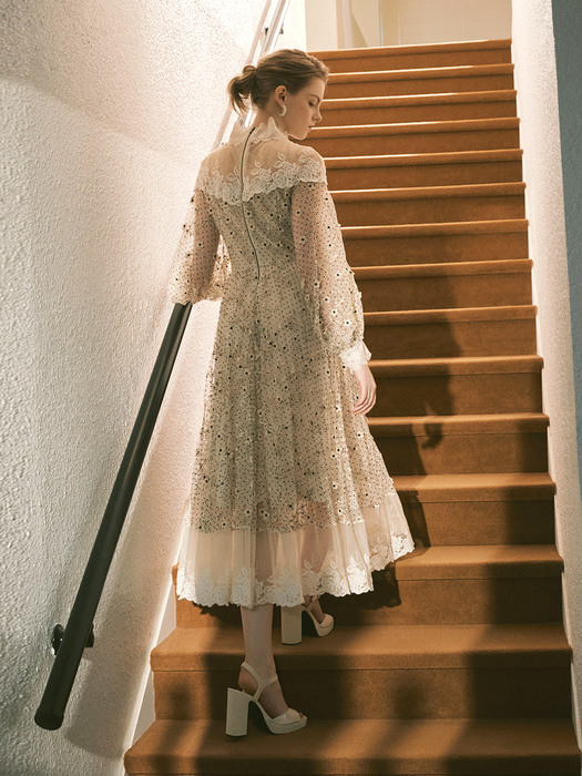 ARITI / Newtro Flower Lace Long Dress(light beige)
