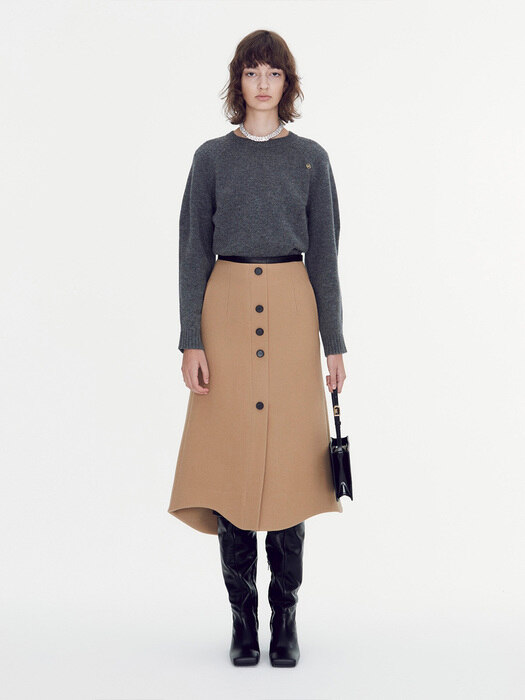 VIRGIN-WOOL ASYMMETRIC-LINE SKIRT (BEIGE)