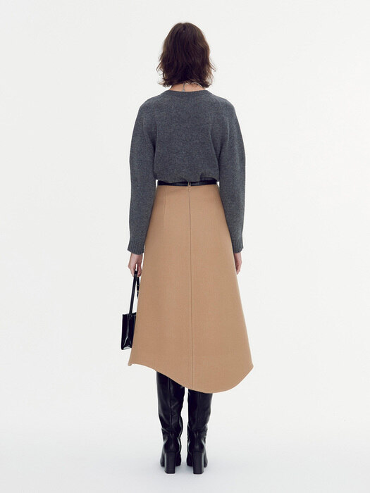 VIRGIN-WOOL ASYMMETRIC-LINE SKIRT (BEIGE)