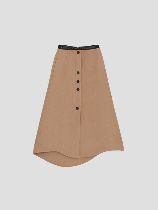 VIRGIN-WOOL ASYMMETRIC-LINE SKIRT (BEIGE)