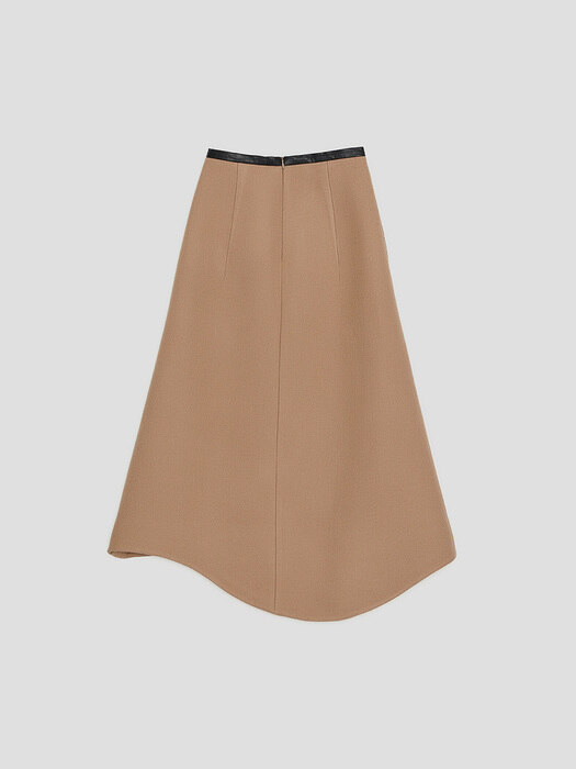 VIRGIN-WOOL ASYMMETRIC-LINE SKIRT (BEIGE)