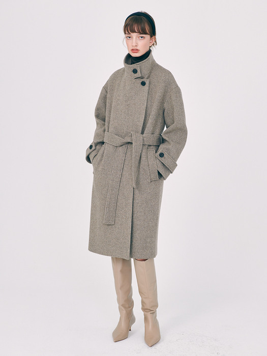 Wool Twill Long Coat - Woodbrown
