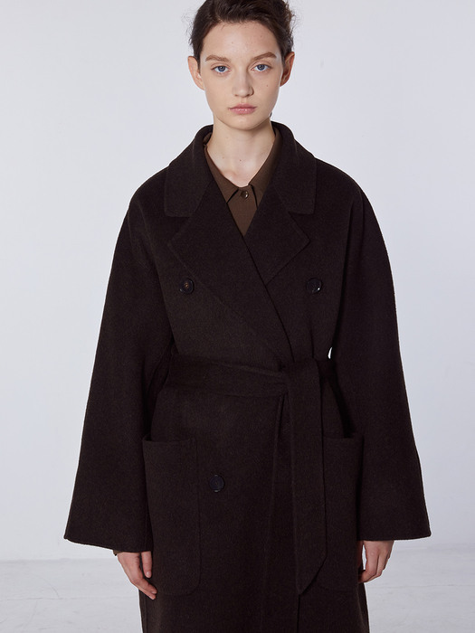 TOF CASHMERE DOUBLE COAT [HAND MADE] BROWN