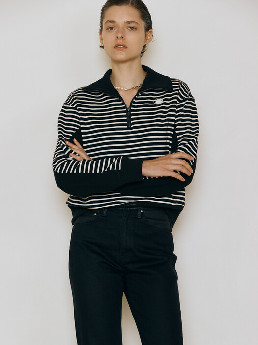 Stripe Zip Sweatshirt_Black